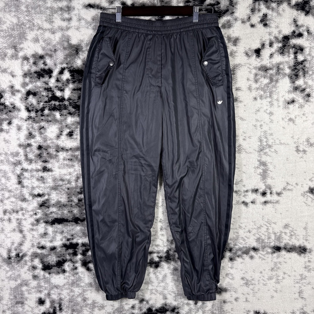 Adidas Blue Version Woven Joggers Womens Size Medium Black Tapered Pockets